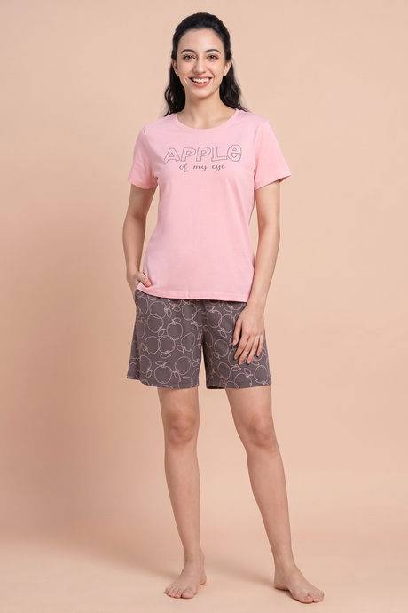 Zivame Apple Print Knit Cotton Short Set - Dark Gull Gray Buy Zivame Apple Print Knit Cotton Short Set - Dark Gull Gray